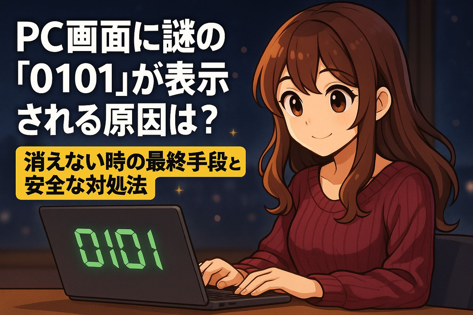 PC画面に謎の「0101」が表示される原因は?消えない時の最終手段と安全な対処法