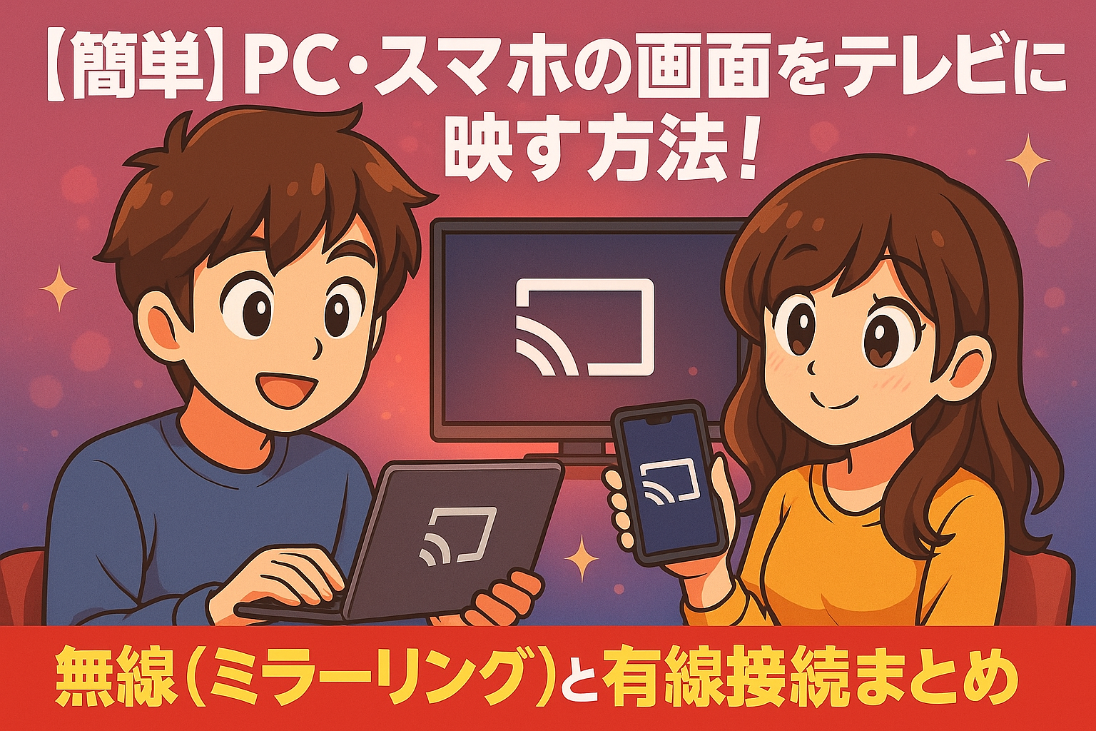 【簡単】PC・スマホの画面をテレビに映す方法!無線(ミラーリング)と有線接続まとめ