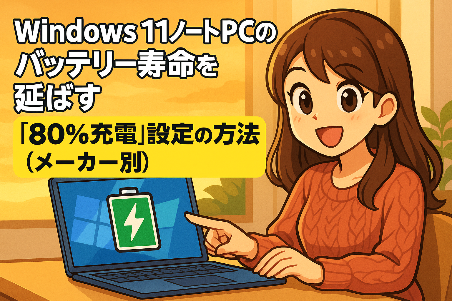 Windows 11ノートPCのバッテリー寿命を延ばす「80%充電」設定の方法 (メーカー別)