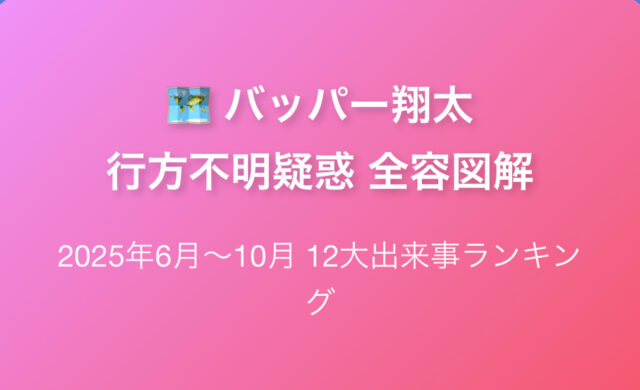 バッパー翔太は今どこ【最新速報】行方不明で安否動画の更新