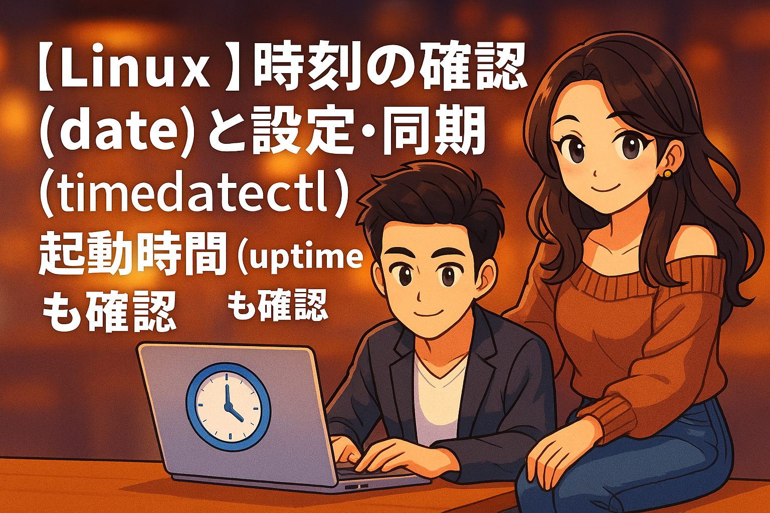 【Linux】時刻の確認 (date) と設定・同期 (timedatectl) ｜起動時間 (uptime) も確認