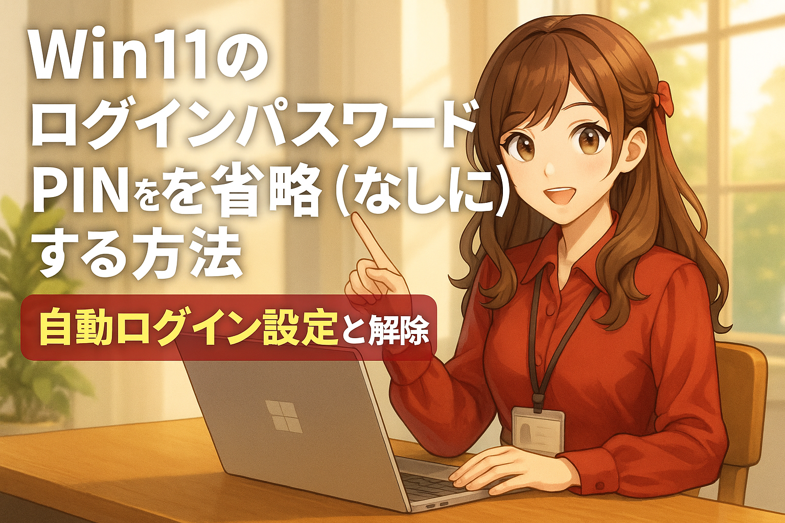 Win11のログインパスワード/PINを省略（なしに）する方法。自動ログイン設定と解除