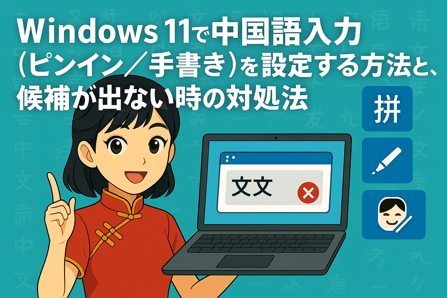 Windows 11で中国語（ピンイン）入力・手書き入力を設定する方法と、候補が出ない時の対処法