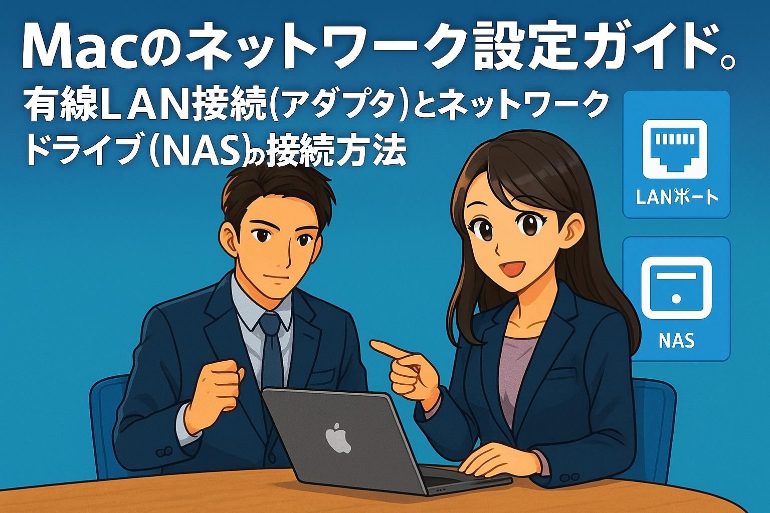 Macのネットワーク設定ガイド。有線LAN接続（アダプタ）とネットワークドライブ（NAS）の接続方法