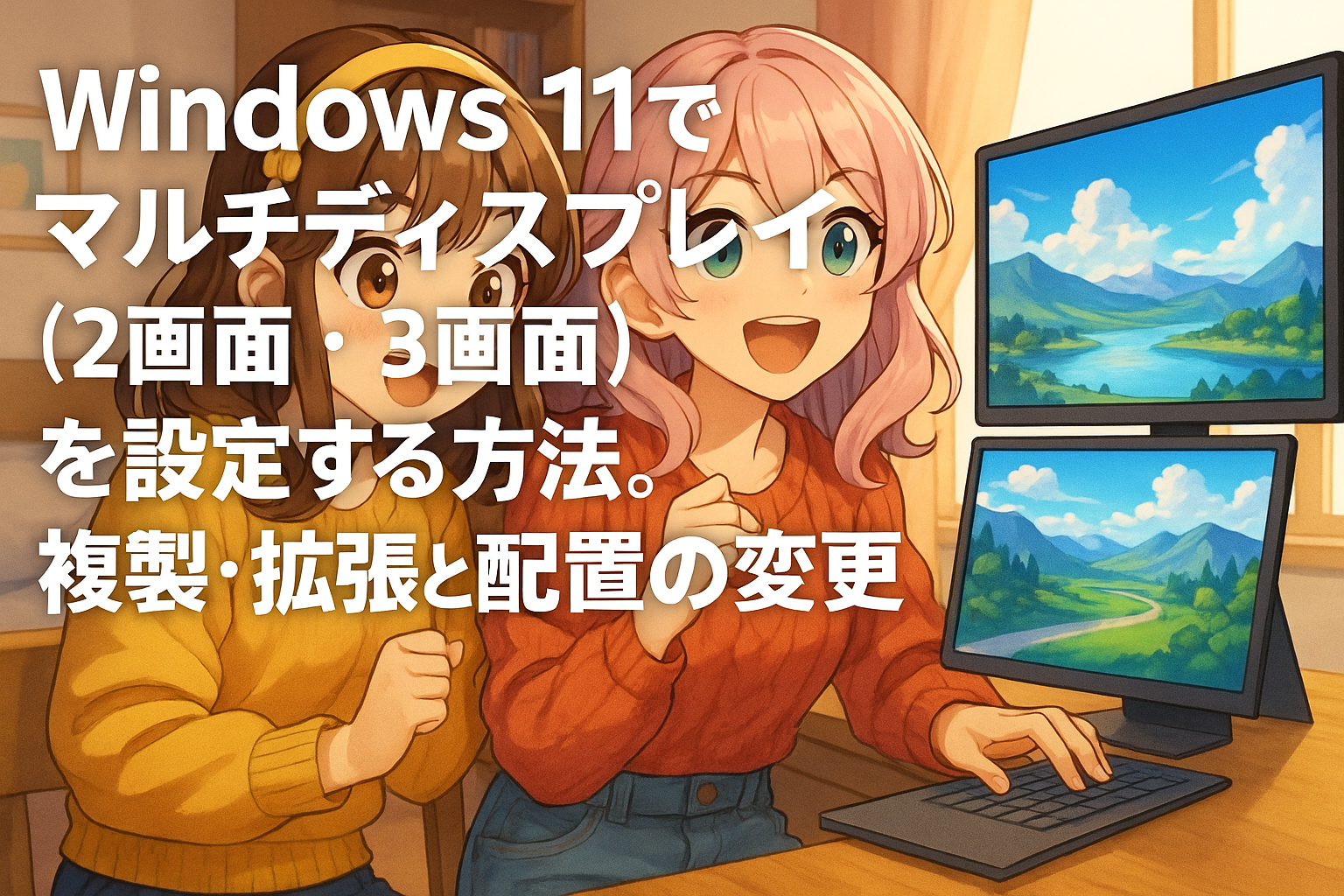Windows 11でマルチディスプレイ（2画面・3画面）を設定する方法。複製・拡張と配置の変更