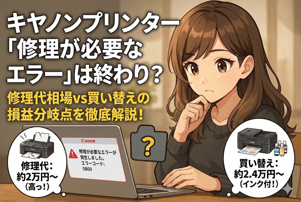 「修理が必要なエラーが発生しました」と出たら終わり？キヤノンプリンターの修理代相場と買い替えの損益分岐点を徹底解説