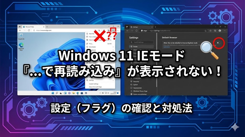 Windows 11のIEモードで「...で再読み込み」が表示されない！設定（フラグ）の確認と対処法