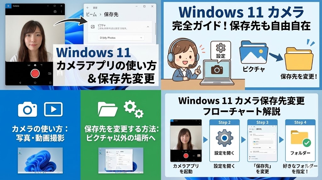 Windows 11標準「カメラ」アプリの使い方と、写真・動画の保存先（ピクチャ）を変更する方法