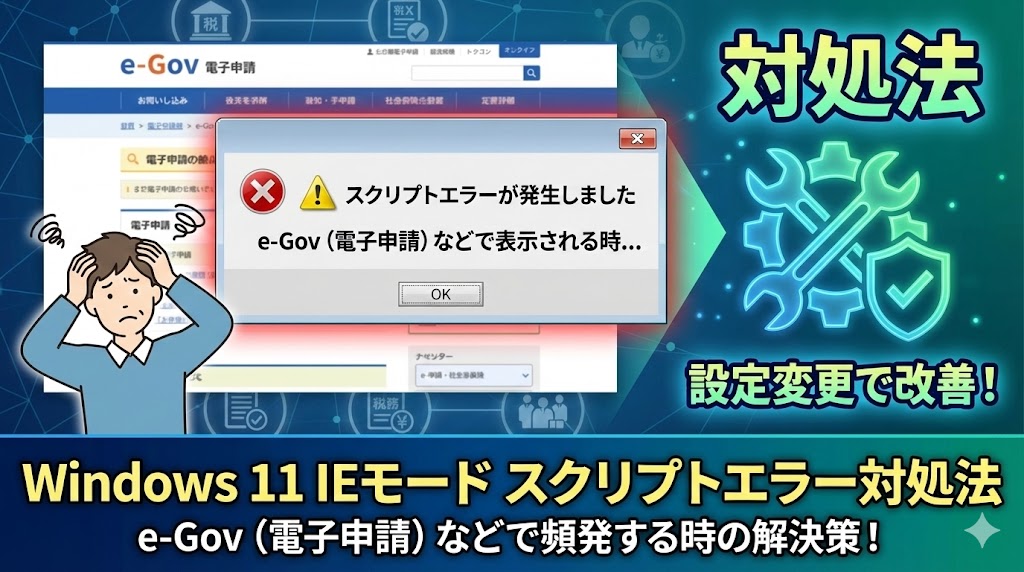 Windows 11のIEモードでスクリプトエラーが頻発！e-Gov（電子申請）などで表示される時の対処法