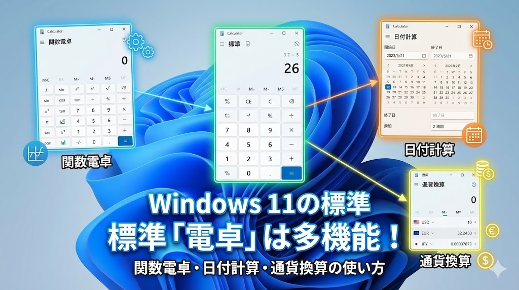 Windows 11の標準「電卓」は多機能！関数電卓・日付計算・通貨換算の使い方