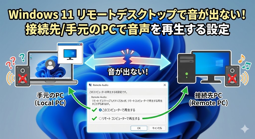 Windows 11のリモートデスクトップで音が出ない！接続先/手元のPCで音声を再生する設定