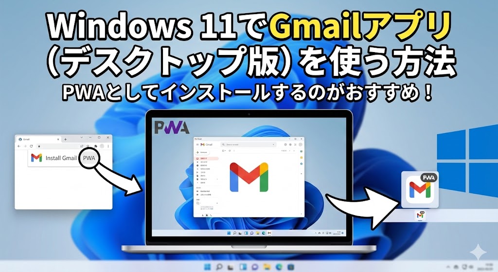 Windows 11でGmailアプリ（デスクトップ版）を使う方法。PWAとしてインストールするのがおすすめ！