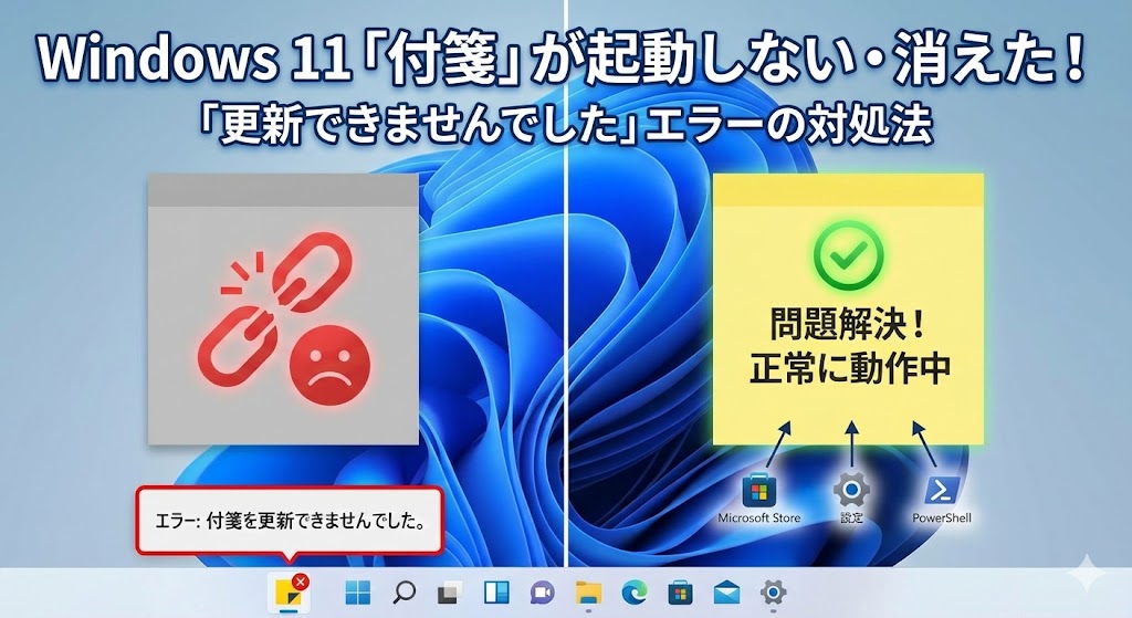 Windows 11「付箋」が起動しない・消えた！「更新できませんでした」エラーの対処法