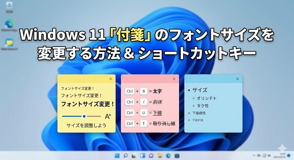 Windows 11「付箋」のフォントサイズを変更する方法。太字・斜体などのショートカットキー
