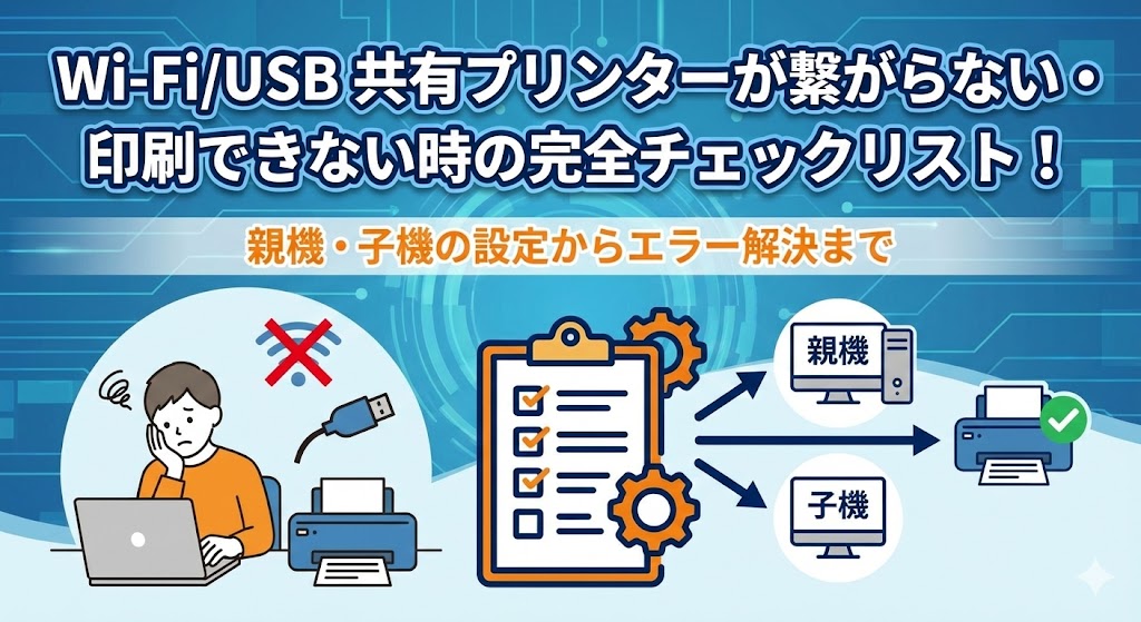 【Wi-Fi/USB】共有プリンターが繋がらない・印刷できない時の完全チェックリスト！親機・子機の設定からエラー解決まで