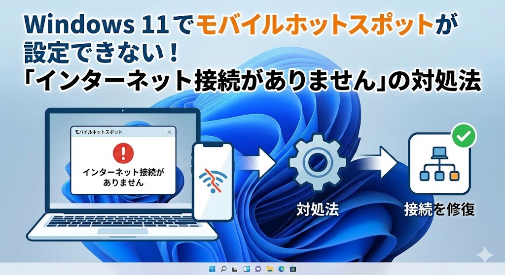Windows 11でモバイルホットスポットが設定できない！「インターネット接続がありません」の対処法