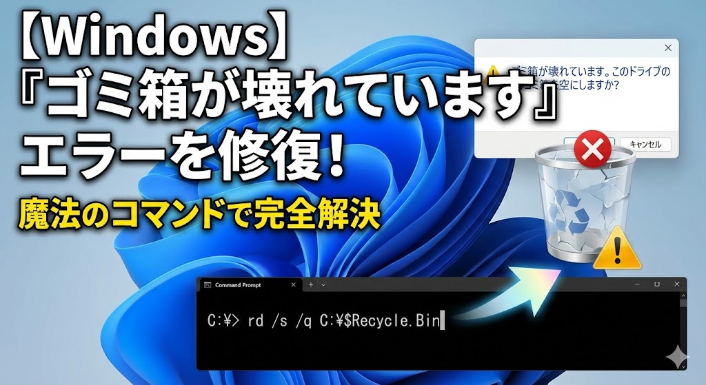「ゴミ箱が壊れています。このドライブのゴミ箱を空にしますか？」エラーの修復コマンド