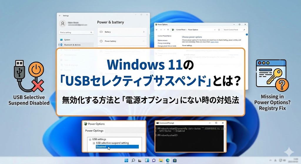 Windows 11の「USBセレクティブサスペンド」とは？無効化する方法と「電源オプション」にない時の対処法