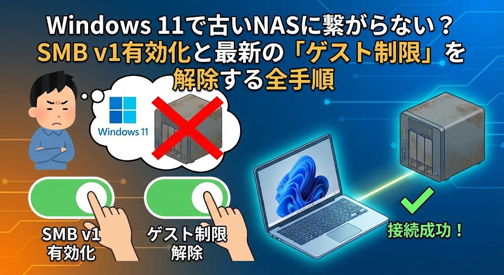 Windows 11で古いNASに繋がらない？SMB v1有効化と最新の「ゲスト制限」を解除する全手順