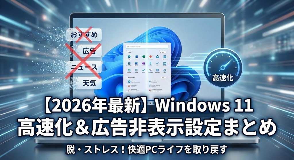 【2026年最新】Windows 11の「おすすめ」や「広告」を非表示にして高速化する設定まとめ