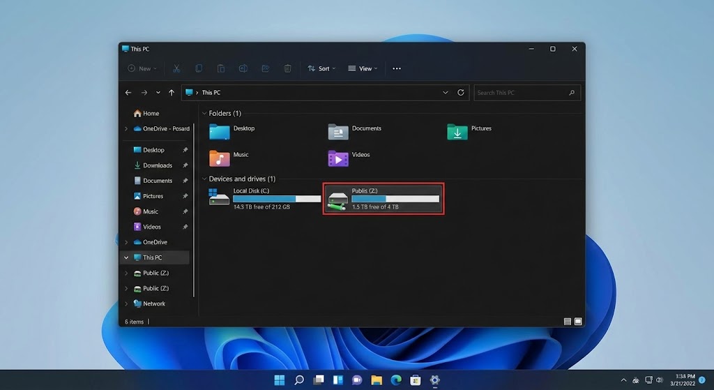 展開されたメニューから「ネットワークドライブの割り当て」を選択している様子